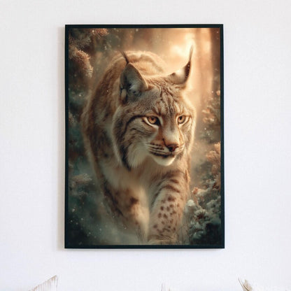 Lynx Winter Forest Wall Art Print - Majestic Wildlife Landscape Poster