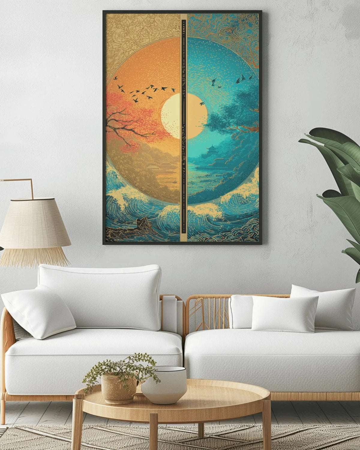 Sun and Moon Wall Art Print - Night and Day Yin Yang Landscape Poster