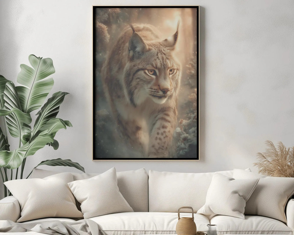 Lynx Winter Forest Wall Art Print - Majestic Wildlife Landscape Poster